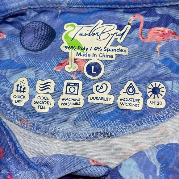 TailorByrd Blue Golf Ball Pink Flamingo Polo Shirt Large Performance SPF‎ 30 - Picture 6 of 8